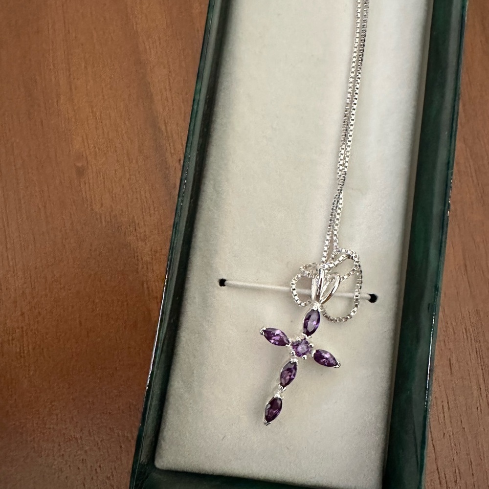 Sterling Silver Purple Gem Cross Necklace